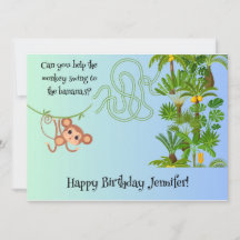 Monkey and bananas maze puzzle birthday card