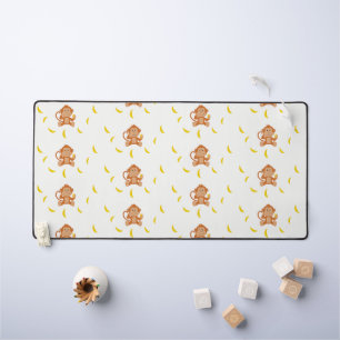 Monkey and bananas pattern white desk mat