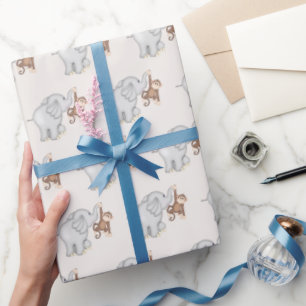 Monkey and Elephant Fun Wrapping Paper
