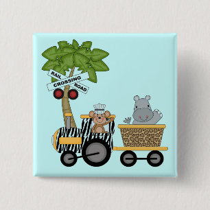 Monkey and Hippo Train Tshirts and Gifts 15 Cm Square Badge