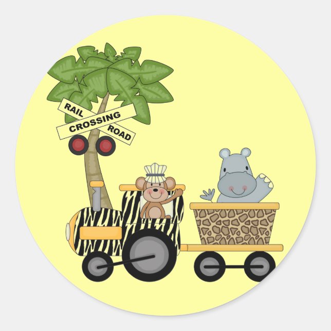Monkey and Hippo Train Tshirts and Gifts Classic Round Sticker (Front)
