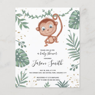 Monkey and leaves happy baby boy shower invitation