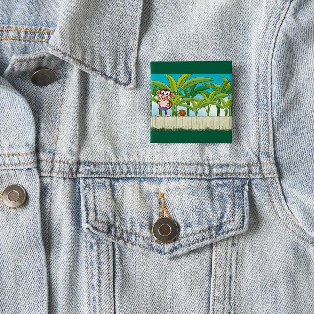 Monkey and Snail in Tropical Jungle Scene 15 Cm Square Badge (Creator Uploaded)