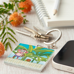 Monkey and Snail in Tropical Jungle Scene Key Ring