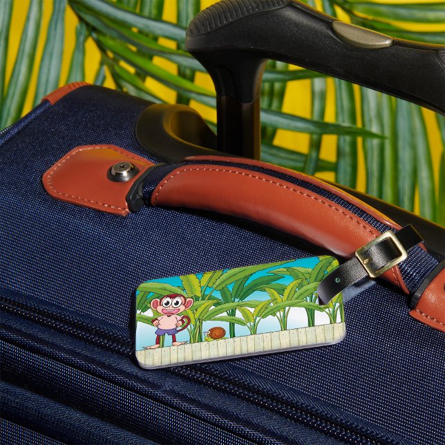 Monkey and Snail in Tropical Jungle Scene Luggage Tag (Creator Uploaded)