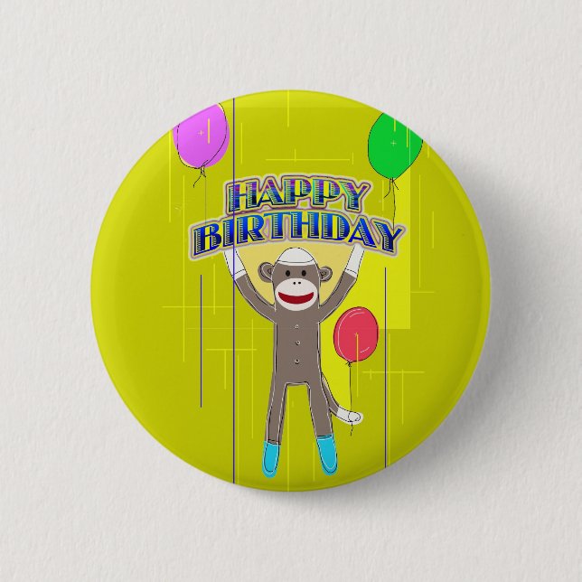 Monkey and the balloons. 6 cm round badge (Front)
