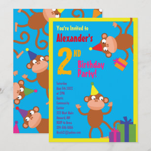 Monkey Animal Kid's Birthday Party Invitations