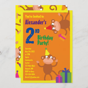 Monkey Animal Kid's Birthday Party Invitations