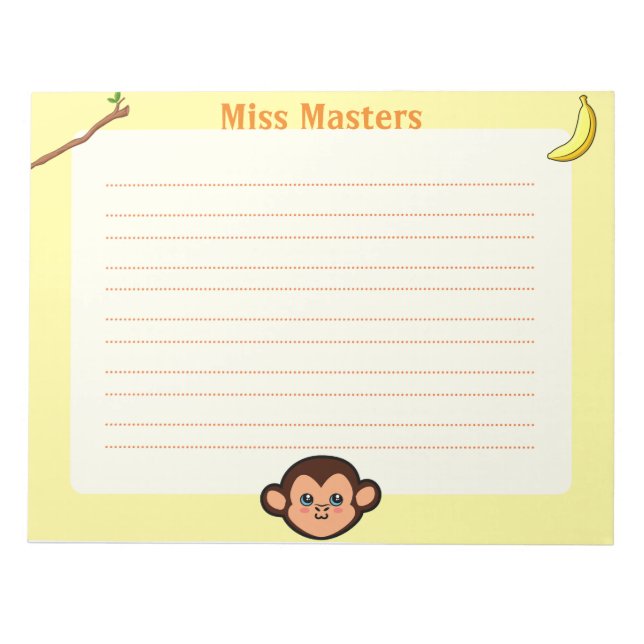 Monkey Animal Themed Personalised Notepads (Front)