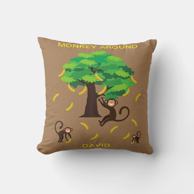"Monkey Around" Monkeys Going Bananas   Cushion (Front)