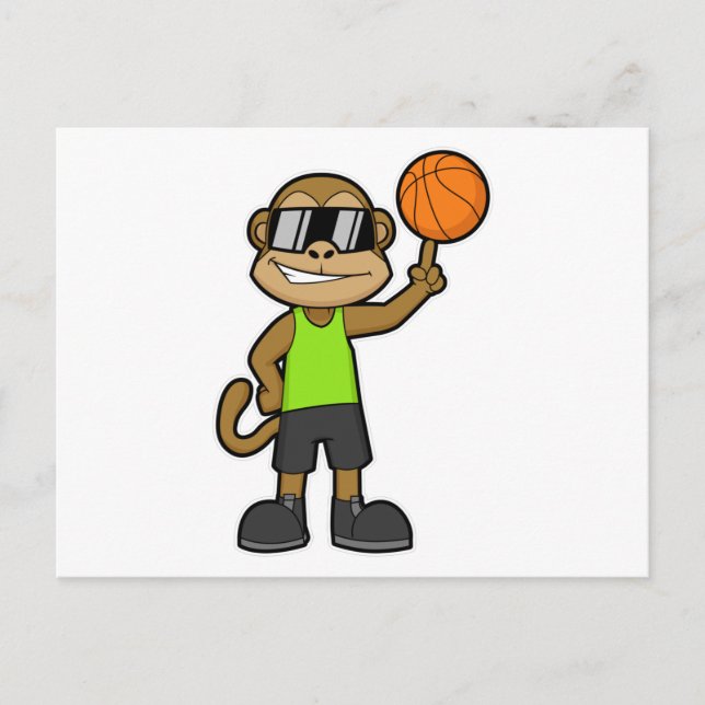 Monkey as Basketball player with Basketball ball Postcard (Front)