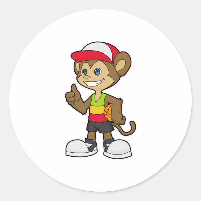 Monkey as Basketball player with Basketball Classic Round Sticker (Front)