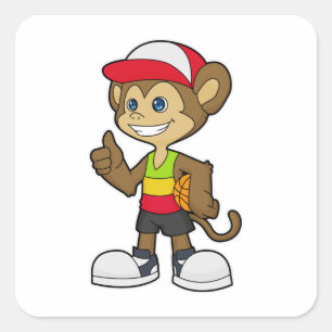 Monkey as Basketball player with Basketball Square Sticker