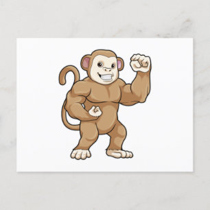Monkey as Bodybuilder at Bodybuilding Postcard