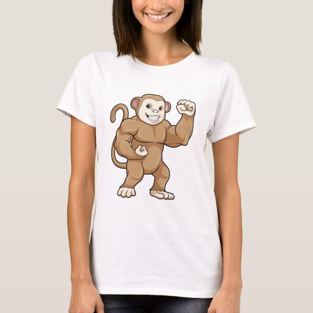 Monkey as Bodybuilder at Bodybuilding T-Shirt (Front)