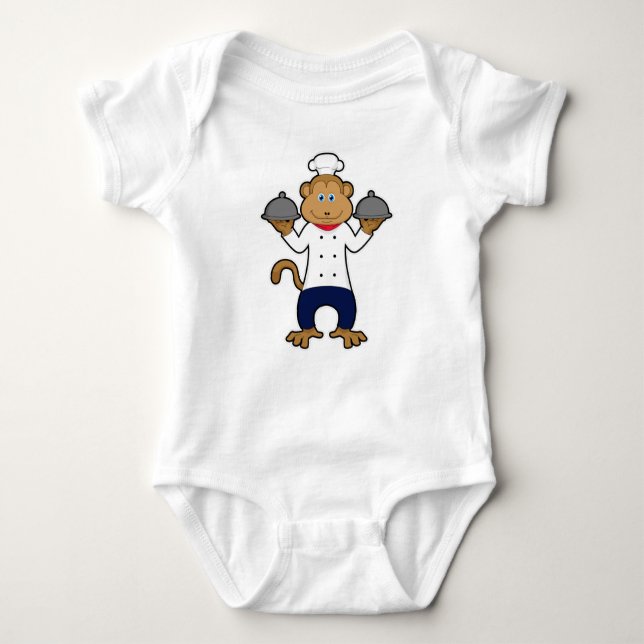Monkey as Cook with Serving plates Baby Bodysuit (Front)