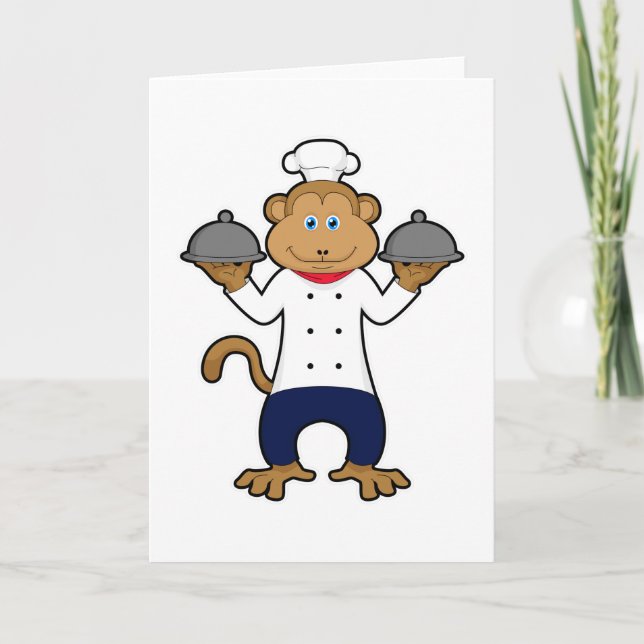 Monkey as Cook with Serving plates Card (Front)