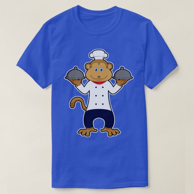 Monkey as Cook with Serving plates T-Shirt (Design Front)