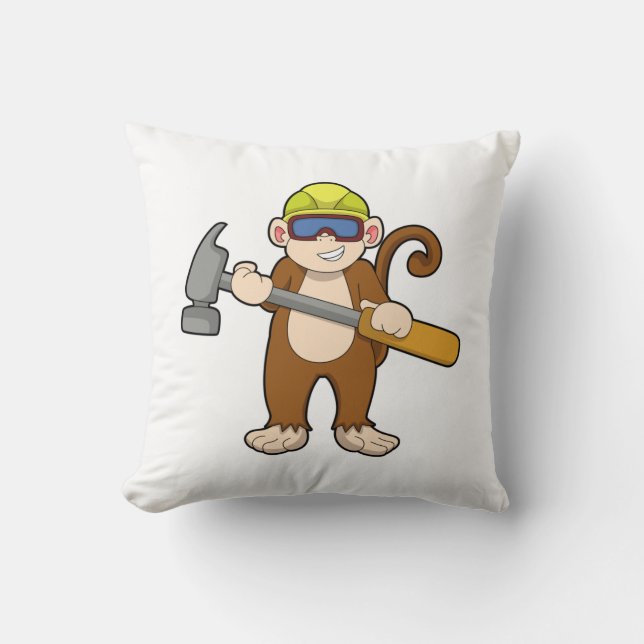 Monkey as Craftsman with Hammer Cushion (Front)