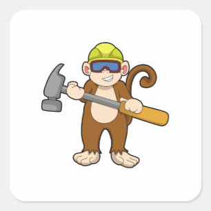 Monkey as Craftsman with Hammer Square Sticker