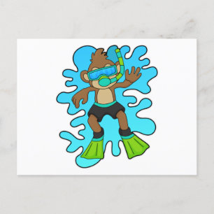 Monkey as Diver with Snorkel Postcard