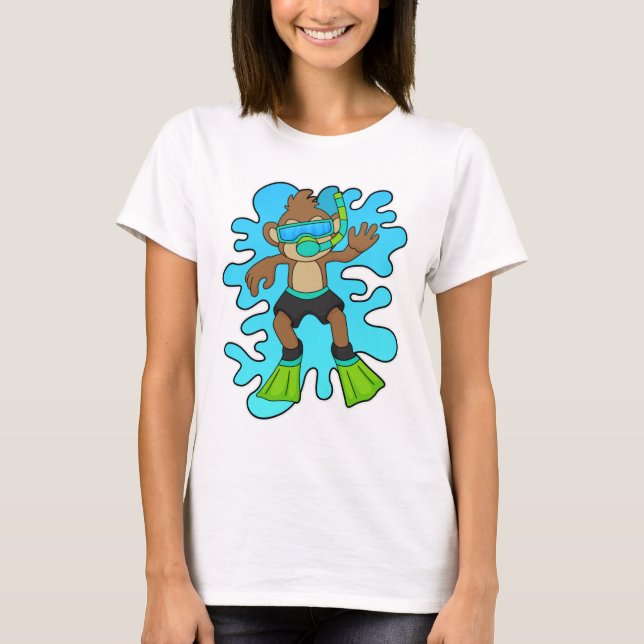 Monkey as Diver with Snorkel T-Shirt (Front)