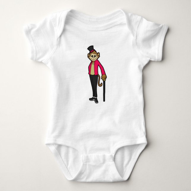 Monkey as Gentleman with Hat & Walking stick Baby Bodysuit (Front)