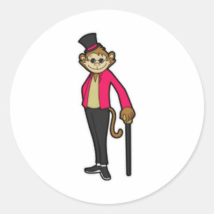 Monkey as Gentleman with Hat & Walking stick Classic Round Sticker