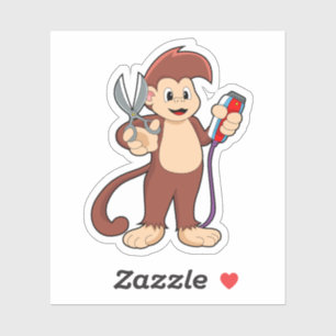 Monkey as Hairdresser with Scissors & Razor