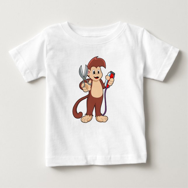 Monkey as Hairdresser with Scissors & Razor Baby T-Shirt (Front)