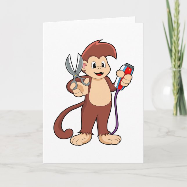 Monkey as Hairdresser with Scissors & Razor Card (Front)