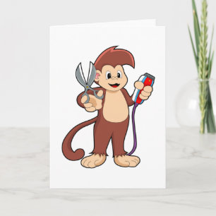 Monkey as Hairdresser with Scissors & Razor Card