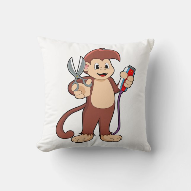Monkey as Hairdresser with Scissors & Razor Cushion (Front)