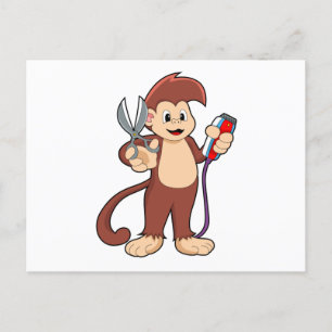 Monkey as Hairdresser with Scissors & Razor Postcard