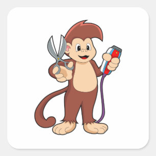 Monkey as Hairdresser with Scissors & Razor Square Sticker