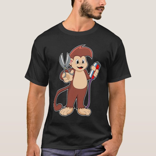 Monkey as Hairdresser with Scissors & Razor T-Shirt (Front)