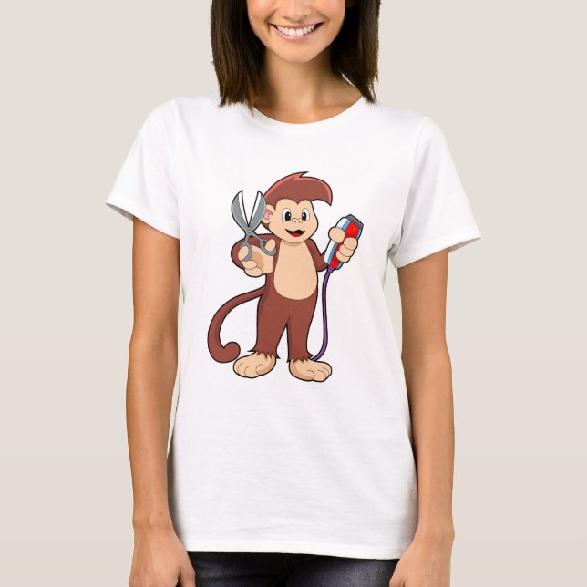 Monkey as Hairdresser with Scissors & Razor T-Shirt (Front)
