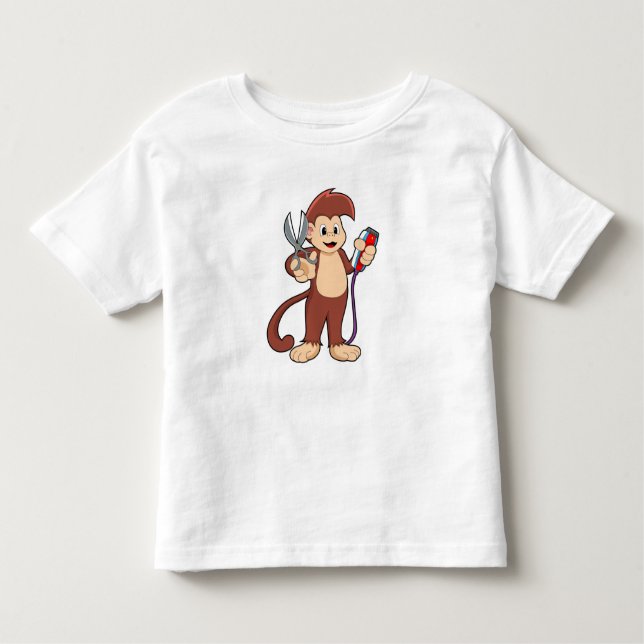 Monkey as Hairdresser with Scissors & Razor Toddler T-Shirt (Front)