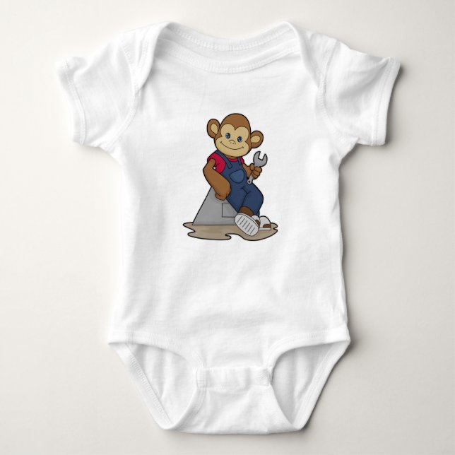 Monkey as Mechanic with Wrench Baby Bodysuit (Front)