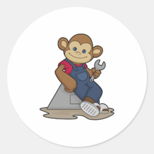 Monkey as Mechanic with Wrench Classic Round Sticker