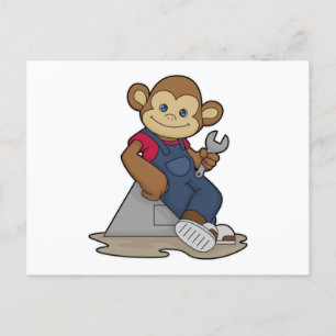 Monkey as Mechanic with Wrench Postcard
