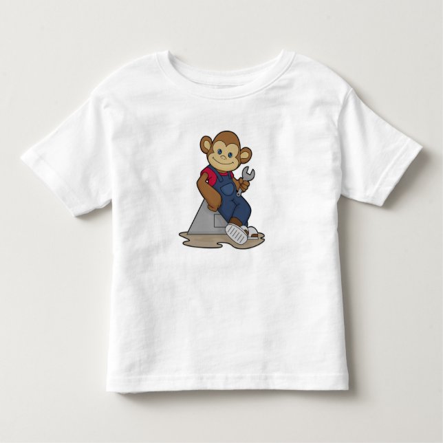 Monkey as Mechanic with Wrench Toddler T-Shirt (Front)