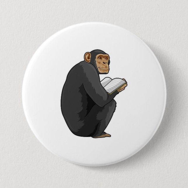 Monkey as Nerd with Book 7.5 Cm Round Badge (Front)