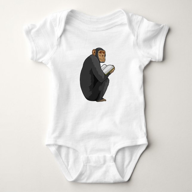 Monkey as Nerd with Book Baby Bodysuit (Front)