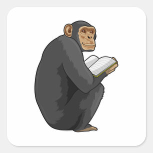 Monkey as Nerd with Book Square Sticker