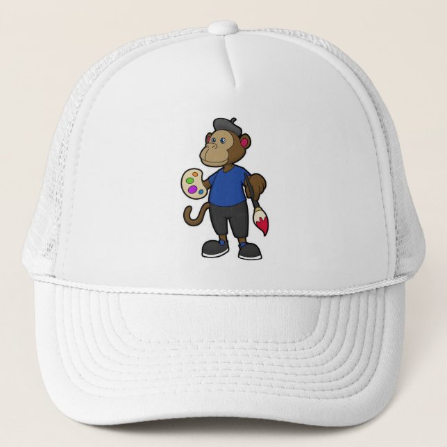 Monkey as Painter with Paint & Brush Trucker Hat (Front)