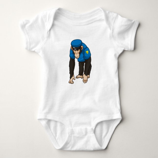 Monkey as Police officer with Uniform Baby Bodysuit (Front)