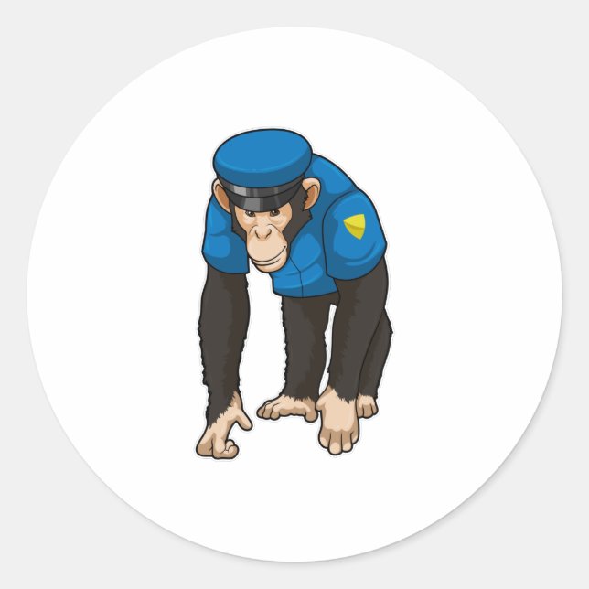 Monkey as Police officer with Uniform Classic Round Sticker (Front)
