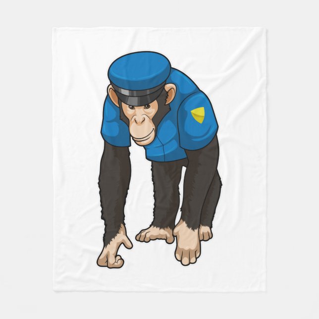 Monkey as Police officer with Uniform Fleece Blanket (Front)