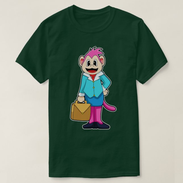 Monkey as Secretary with Bag T-Shirt (Design Front)